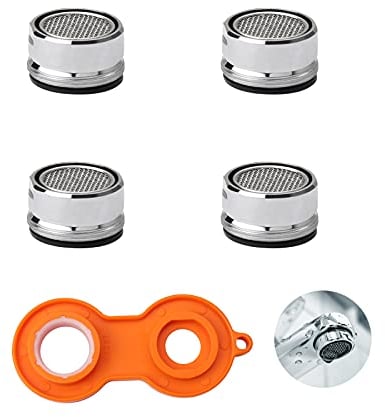 Angelkiss 4 Pieces 24mm Male Thread, Metal Nozzle Universal, Anti Splash Water Saver Spout Filter Kitchen Tap Aerators with Rubber Gaskets and Faucet Wrench, Silver