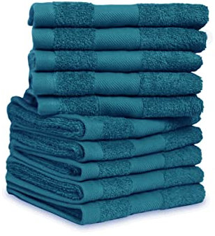 jilda-tex Handtuch Duschtuch Gästetuch Badematte Set Soft Cotton 100% Bio-Baumwolle GOTS (Petrol, 10er-Set Gästetuch (10x 30x50 cm))