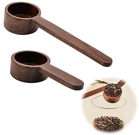 Gfamous 2 Stück Kaffeelöffel aus Holz in Walnuss,Kaffee-Messlöffel, Küchenmesslöffel für Kaffee,Utility Messlöffel für Mehl/Teeblatt/Kaffeebohnen/Süßigkeiten/Gewürze (8g & 10g Kapazität)