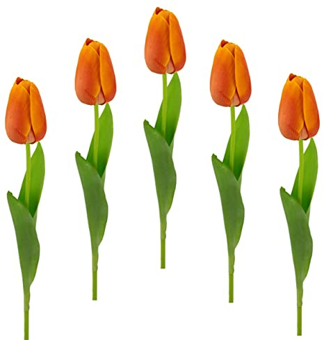 Flair Flower Real Touch Tulpen Tulpenknospen Tulpenbündel Tulpenbund Blüten Frühjahrsdeko Frühlingsdeko Künstliche Einzeltulpe Orange 67x4x4 cm