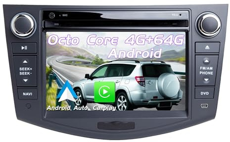 AneQu Android Auto Radio para Toyota RAV4 2006-2012 con Android 13 8-Core 4 GB RAM 64GB ROM Car GPS Navigator con cámara de Marcha atrás Incorporada Carplay Android Auto Bluetooth WiFi