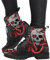 Minetom Damen Gothic Chelsea Boots Frauen Punk Stiefeletten Biker Boots Winter Knöchel Stiefel Mit Blockabsatz Gotisch Drucken Kurze Stiefel B Rot 43 EU