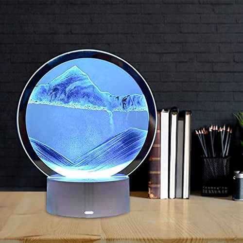 Aisny Sandscape, 3D RGB Sandbild Herbstdeko Sandbilder Zum Drehen Bewegliche Sandbilder Deko Figuren Mit LED Licht Sand Glas Set Schreibtisch Deko Sand Lampe Entspannung USB Batteriebetrieben Blau