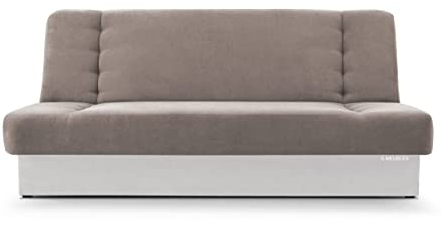 Sofa mit Schlaffunktion und Bettkasten, Kippsofa Klappsofa Schlafsofa Clic-Clack Couch für Wohnzimmer Federkern Sofagarnitur Polstersofa 92x192x85cm - CYPRUS (Beige + Weiß - Soro 13 + Soft 17)