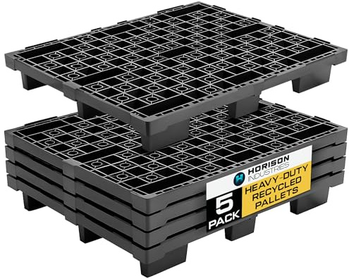 Horison Industries Heavy Duty Plastic Pallets, 5 Pack, 1200x1000x160mm | Plastic Grid, Ideal for Storage Boxes & Material Handlig, Durable Recycled HDPE, Stackable Storage & Floor Tray Solutions