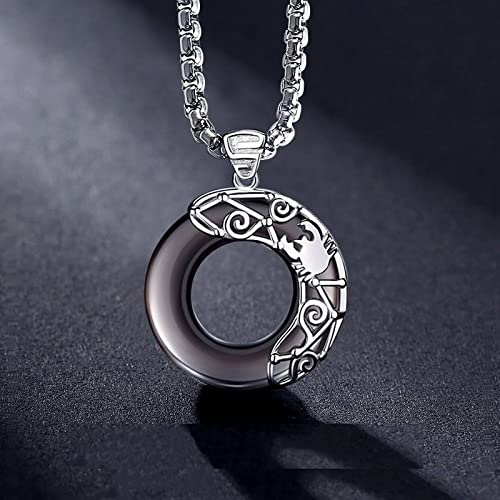 LODMLOER Zodiac Sign Necklace For Men,Stylish Obsidian And Cutout Constellation Sign Necklace,Lucky Ring Hip Hop Necklace Gift For Birthday Christmas Valentine'S Day
