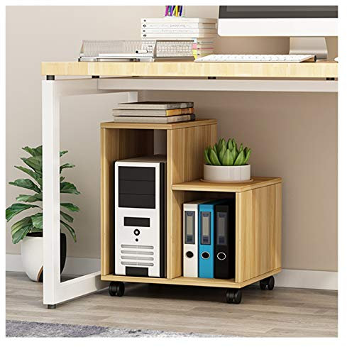 Computer Stands Wooden CPU Holder Storage Rack Under The Desk Desktop CPU Case Rolling Stand Removable PC Host Floor Stand with 4 Caster Wheels Platforms (Color : Gray) (Natural)