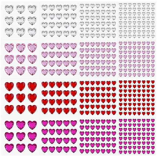 516 Pcs Gem Stickers Acrylic Jewel Stickers Heart Rhinestone Sticker Craft Gems Self Adhesive for Body Nails Makeup Utensils (Pink Silver)