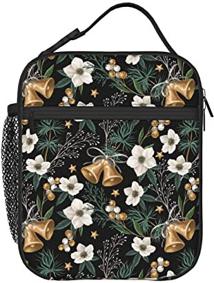 Fiambrera con diseño de plantas de Navidad, bolsas de almuerzo aisladas para mujeres/hombres/niñas/niños con asa desmontable, bolsa de comida
