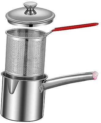 perfk Friggitrice Piccola pentola per friggitrice Pentola per zuppa con cestello per cestello Utensile da cucina spesso portatile Cestello per frittura per, Grande con coperch