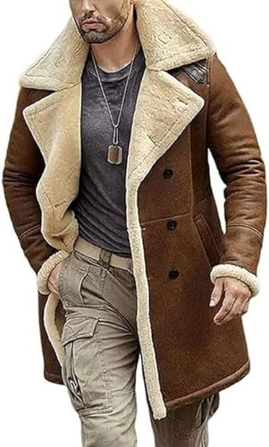 A&R Collection Shearling Brown Leather Coat Genuine Sheepskin B3 Bomber Aviator Coat for Men (US, Alpha, Large, Regular, Brown)