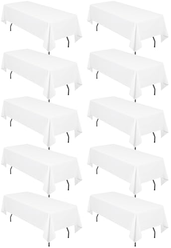 10er-Pack rechteckige Tischdecken,153 x 260 cm,weiße Tischdecke,Polyester-Tischdecke für 1,8 m große rechteckige Tische, Flecken- und knitterfrei, waschbare Stoff-Tischdecken für Hochzeit,Bankett
