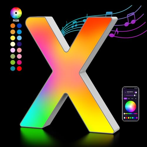 LED Buchstaben Lichter Alphabet, Led Leuchtbuchstabe Farblich Veränderbar mit USB-Netzteil, APP-Kontrolle, Dimmbar, Dekoration für Geburtstag Weihnachten Hochzeit Party Valentinstag - Buchstaben X