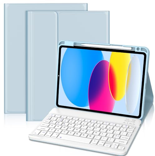 IVEOPPE Case Keyboard for iPad 10th Generation 2022/iPad (A16) 11'', Keyboard Case for Pad 10th Gen 10.9, Case with Pencil Holder for Pad 10.9'' 2022- Detachable Bluetooth Keypad- Blue