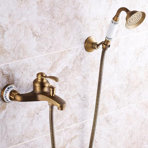 ZYCDP Badewannenarmatur mit Handbrause Retro Einhebel Mischbatterie Badewanne Badewannenarmatur mit Brause Umschalter Duscharmatur, B