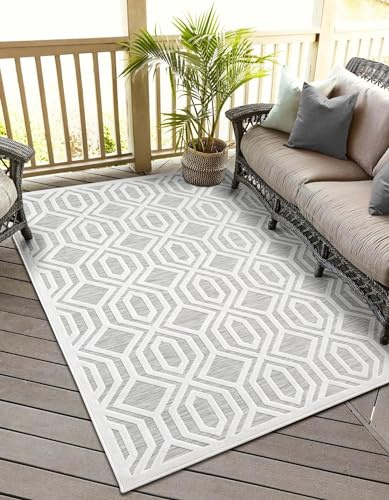 MY-RUG Outdoor Teppich Fantasia 80x150 cm - Wetterfest & UV Beständig | Pflegeleichter Kurzflor Balkonteppich mit Rautenmuster, ideal für Garten, Terrasse, Küche oder als Wohnzimmerteppich.