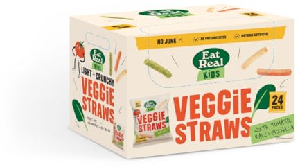 Eat Real, Kids Veggie Straws Multibox, 24 x 20g, Tomato, Spinach and Kale, Healthy Gluten-Free Snack Option, Perfect Addition to All Lunchboxes & After School Snack