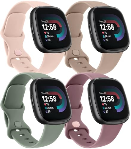 AK 4er-Pack Armbänder kompatibel mit Fitbit Versa 3/4/Sense/Sense 2 – weiches Ersatzarmband für Sportuhren (Größe L, Packung L)