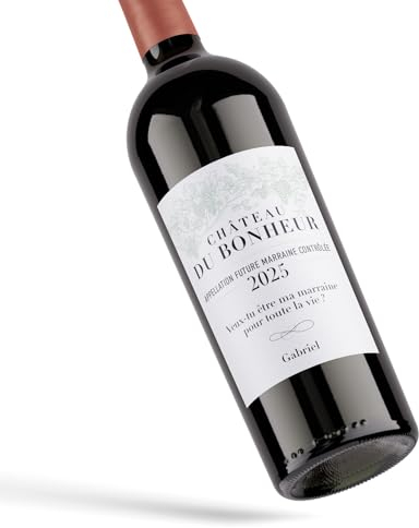 4 Etiquettes personnalisées autocollantes pour bouteille de vin ou champagne - Annonce Surprise Parrain/Marraine - Futur Parrain/Marraine - Baptême - format 9x12 cm