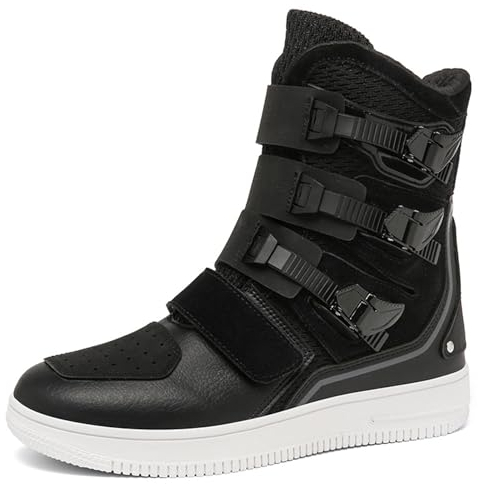 DJFOG Stivali da moto alti unisex, stivali da moto da cross in pelle impermeabile in microfibra, scarpe da equitazione, stivali da motocross,Nero,43