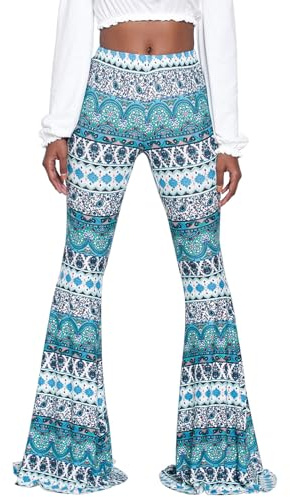 YUZIBAO Damen Flare Yoga Leggings Hohe Taille Boho Palazzo Weitbein Hosen Bell Bottoms, türkis, Medium