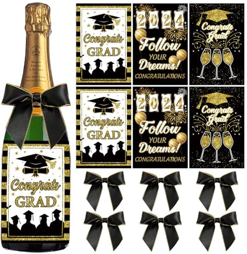 6 etichette per bottiglie di vino, adesivi per laurea, 15 x 10 cm, autoadesive, con 6 pezzi, decorazione per etichetta, regalo di laurea, regalo di laurea