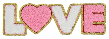 XOXO Chenille-Buchstaben-Flicken für Kleidung, zum Aufbügeln für Hüte, Chenille-Patches für Taschen, Rucksäcke und Jeans (Love White and Pink)