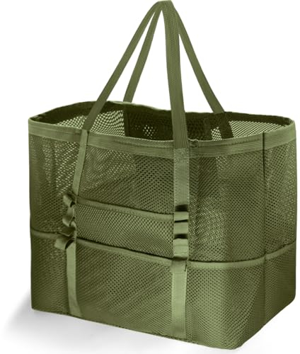 REETEE Bolsa Playa Grande XXL Familiar Ligero Bolso de Playa Mujer, Bolsa Grande de Malla para Juguetes de Playa para Playa Viaje Compras Gimnasio Shopper (Verde)