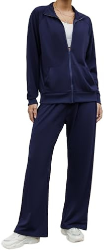 Terecey Jogginganzug Damen Trainingsanzug Mit Zipper Jacke Und Taschen | 60 % Polyester 35 % Baumwolle Und 5 % Elasthan, Regular Fit Mit Zipper Jacke, Ideal Für Sport Fitness Alltag Und Reisen
