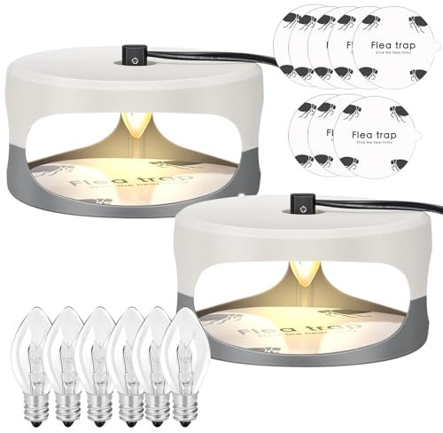 GAESHOW 2 Stück Flohlichtfalle, Flohfalle für Wohnung, Floh Lampe Trap für Flöhe, Flohfanglampe mit Glühbirnen und Aufkleber, Fliegenfalle für Schlafzimmer, Wohnzimmer