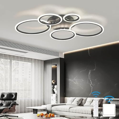 KeLuKes Dimmbar LED Deckenleuchte, Wohnzimmer LED Deckenlampe Mit Fernbedienung, Memory-Funktion, 3000k-6500k, Timer, 100cm Modern Ringlicht, Schwarz