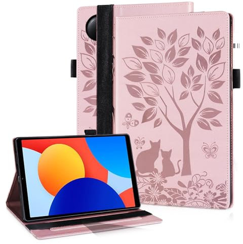 LSPCASA Funda para Redmi Pad SE 8.7 funda función atril con soporte para bolígrafo Xiaomi Redmi Pad SE 8.7 funda premium de piel sintética Xiaomi Pad SE 8.7 funda con banda elástica rosa
