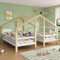 Hausbett für 2 Kinder Zwei Einzelbetten unter einem Dach im Hausbettdesign mit Nachttisch und Lattenrost Jugendbett 90 * 200 mit Rausfallschutz (Natur)