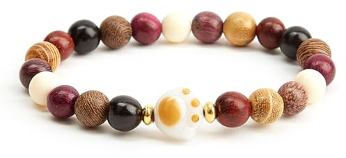 Bracelet tendance en bois de rose naturel avec perles rondes et graines de Bodhi en jade blanc – Taille réglable, richesse, prospérité, abondance, Feng Shui, bonne chance, humeur spirituelle,