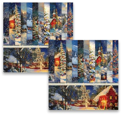48 Blatt Frohe Weihnachten Muster Papier Set, 12 Designs Festival Deko Bastelpapier, Einseitig für Kartenherstellung Scrapbook, DIY Dekoratives Kartenpapier für Fotoalbum