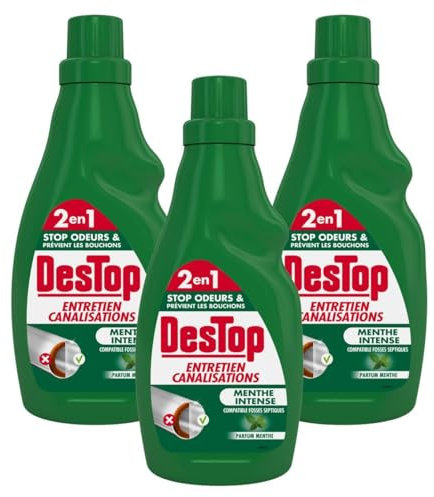 DESTOP Lot de 3 x 750ml Gel Entretien Canalisation et Fosse Septique - Parfum menthe