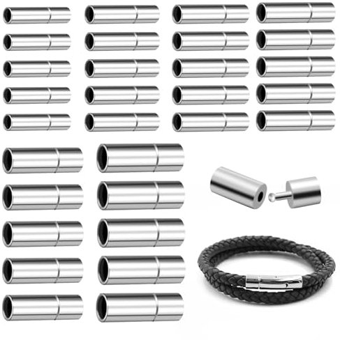 Armbandverschlüsse,30 Stück Verschlüsse für Armbänder,Armband Verschlüsse Rohr Endverschluss,Leder Endkappen zur Schmuckherstellung(2MM/2.5MM/3MM/4MM/5MM/6MM)