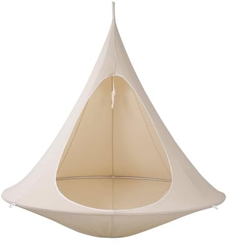 Inscrip Hanging Rope Swing, Hanging Tree Tent with Adjustable Rope, 1200D Oxford Pod Hanging Chair, Portable Hanging Chair, Tree Tent for Outdoors, Indoors, Camp, Beach (Beige, Ø110cm)