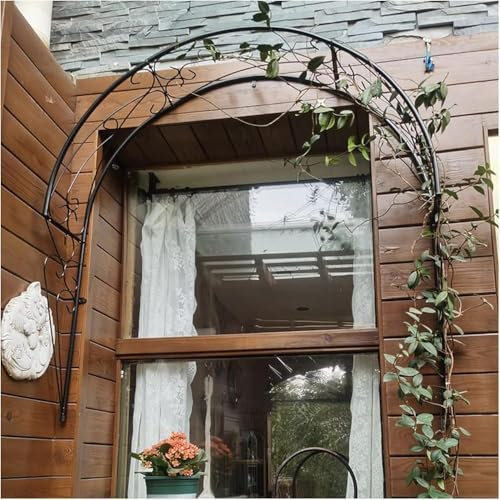 Rankgitter für Kletterpflanzen, Rosenranken, Wandmontage, halbrund, Metall, Gartenlaube, Pergola, Torbogen für Fenster, Türen, Eingänge (Größe: 150 x 21 x 147 cm, Farbe: Schwarz)