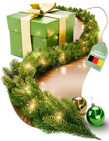 ArtiTree Tannengirlande mit Beleuchtung 10m – künstliche Weihnachtsgirlande | Girlande für Weihnachten künstlich wie echt: 100 % PE-Spritzguss, warmweiß beleuchtet mit Timer, für Treppe, Kamin & Tür