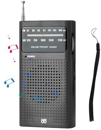 Rrlihjgu Radio FM, Transparente,128 Mm Conector para Auriculares,Radio Meteorológica Portátil con Pilas Y Altavoz Grande Correa para La Muñeca Y Cordón, Pequeños Obsequios para Personas Mayores,