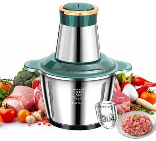 Hachoir Électrique Avec Bol Acier Inox 2L, Hachoir à Viande 250W Avec 4 Lames En Inox,Robot Mixeur Petit Avec 2 Niveaux De Vitesse,Pour Hacher Viande, Oignon,Oeufs, Jus D'orange, Pâte (2L)