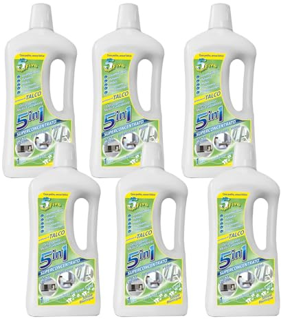 SUPERFIVE, 5in1 Talc Liquid Detergent 1L Perfume Talcum Powder Floor Cleaner Suitable for All Surfaces, Leaves No Streaks, 1L x 6 Pack (6 Litres)