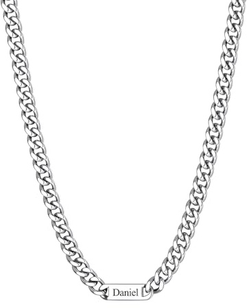 Custom4U Personalisierte Kette 1-6 Namen, Cuban Kette mit Gravur Edelstahl Silber/Gold/Schwarz Namenskette für Herren 5/7/9mm Breit 45/50/55/60cm+5cm Länge, Schmuckgeschenk für Papa Ehemann Liebhaber