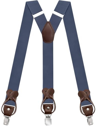 Nistere Hosenträger Für Herren Mit Knöpfen & Clips, Y-Style, 3.5 cm Breit, Verstellbar Für Herren Bis 200 cm – Arbeit & Freizeit – Elastisch, Edelstahl-Metallteile, Vintage Look (Dunkelblau)