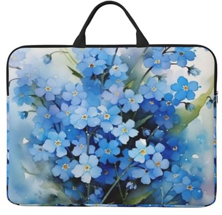 Aquarell Vergissmeinnicht Blumen, 14 Zoll Laptophülle, Notebooktasche Laptophülle Aktentasche mit Griff