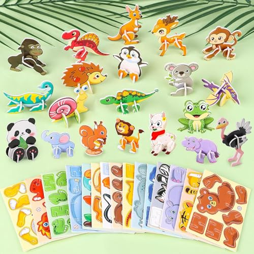Gleemix 25 STK Dschungel Deko 3D Puzzle, Denksport Aufgaben Puzzles Für Kinde Geburtstag Deko, 3D Cartoon Tiere Puzzles, Mini Puzzle Babyparty, 3D Puzzl for Kids Toys, Schule Der Magischen Tiere