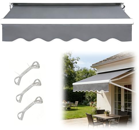 Einziehbare Markise Ersatzstoff 200/250/300/350/360/380/400/500/600/700cm Markisenbespannung aus UV-Schutz Polyester, Wasserdicht Markisenstoff Ersatz für Garten, Ohne Rahmen(Grau,B300cmxH200cm)