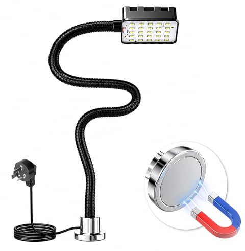 Magnetic LED Work Light, 6000K Cool White Inspection Lamp with No-Drill Magnetic Base 30cm Flexible Gooseneck, 1.3m Cable, for Workbench Garage 3D Printer Lathe Milling Drilling Machine Workshop Tasks