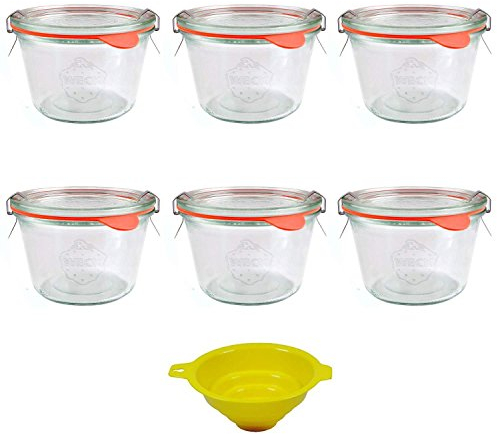 Viva Haushaltswaren U5134528 Lot de 6 bocaux à Bord Arrondi 250 ML avec Pinces, Anneaux et Entonnoir Jaune avec système de Blocage